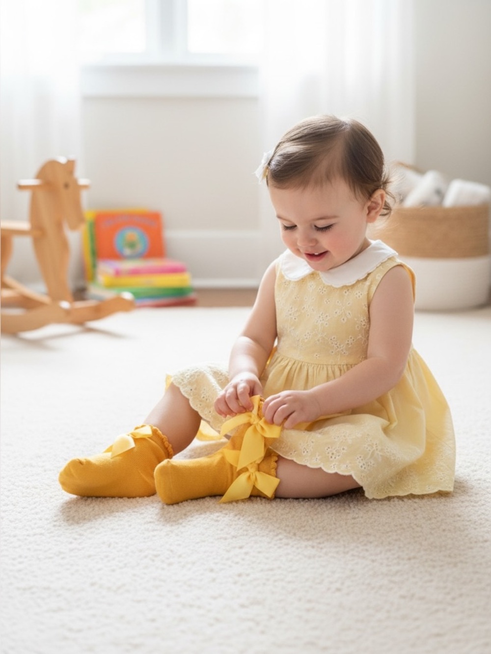 Yellow Bow Baby Socks - Ruffled Anklet